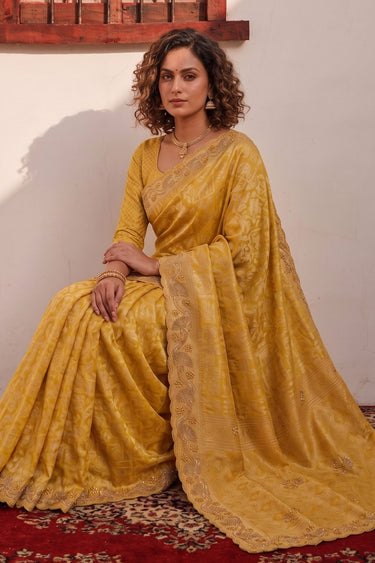 Banarasi Silk Woven Handcrafted Yellow Saree