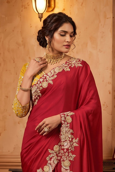 Classic Satin Heavy Border Designer Festive Wear Saree
