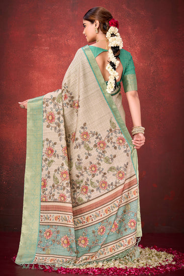 Elegance In Beige Art Silk Printed Fnction Wear Saree