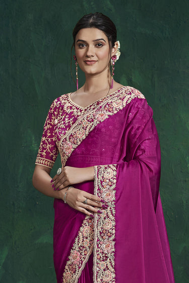 Art Silk Fabric Magenta Wedding Wear Readymade Saree