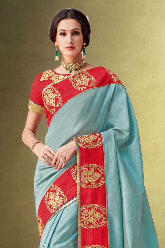 Dazzling Function Wear Blue Color Saree In Silk Fabric