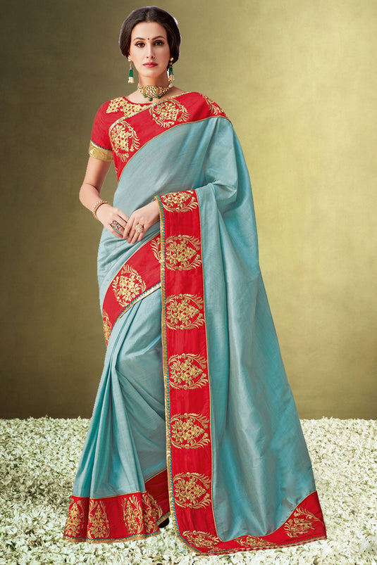 Dazzling Function Wear Blue Color Saree In Silk Fabric