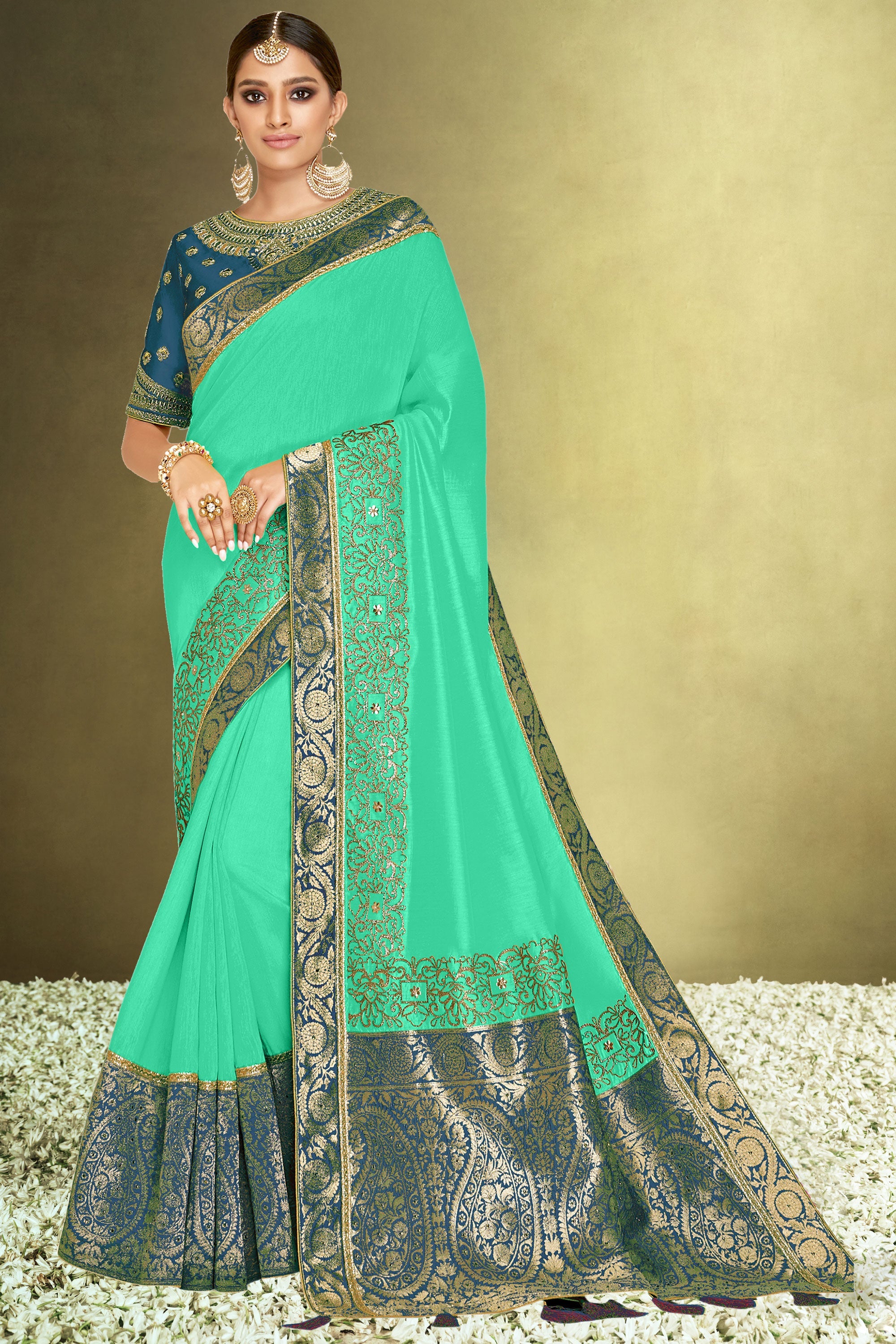 Sarice Color Radiant Function Wear Sea Green Color Satin Silk Fabric Saree – Sarees ...