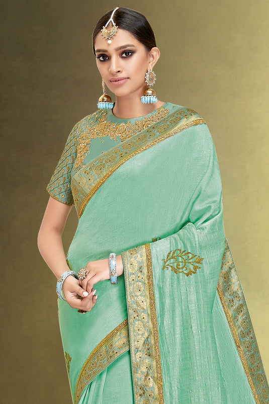 Sea Green Color Function Wear Silk Fabric Beatific Saree