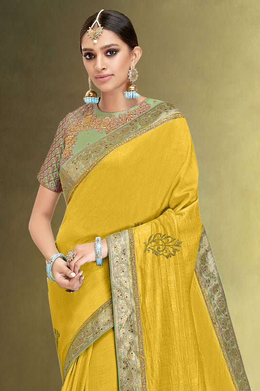 Beguiling Function Wear Mustard Color Silk Fabric Saree