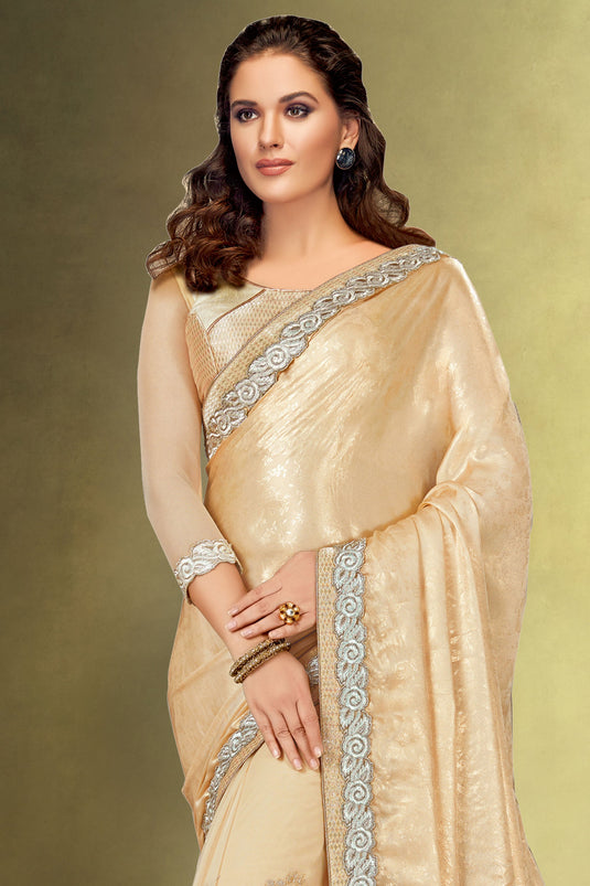 Incredible Function Wear Satin Fabric Beige Color Saree