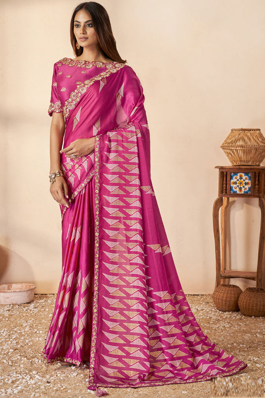 Pink Color Aristocratic Gajji Silk Fabric Saree