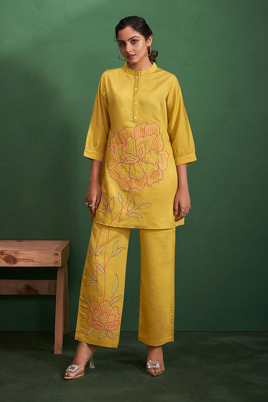 Exclusive Yellow Embroidered Kurta With Pants