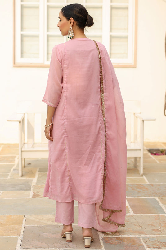 Entrancing Fancy Fabric Readymade Suit In Pink Color