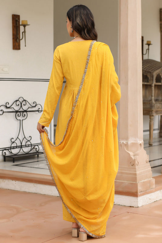 Marvellous Fancy Fabric Readymade Suit In Yellow Color