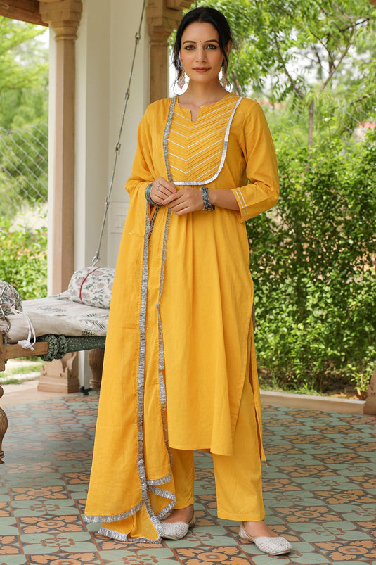 Yellow Color Mesmeric Readymade Suit In Fancy Fabric