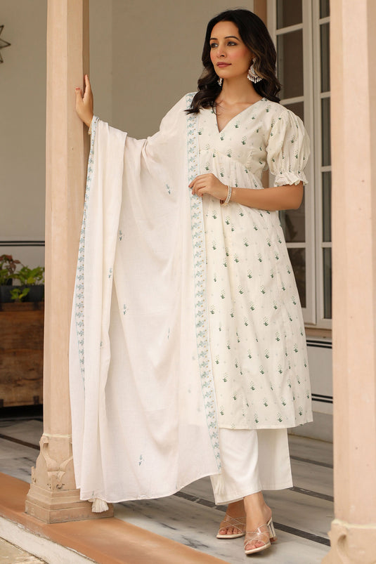 Cotton Fabric Incredible White Color Readymade Suit