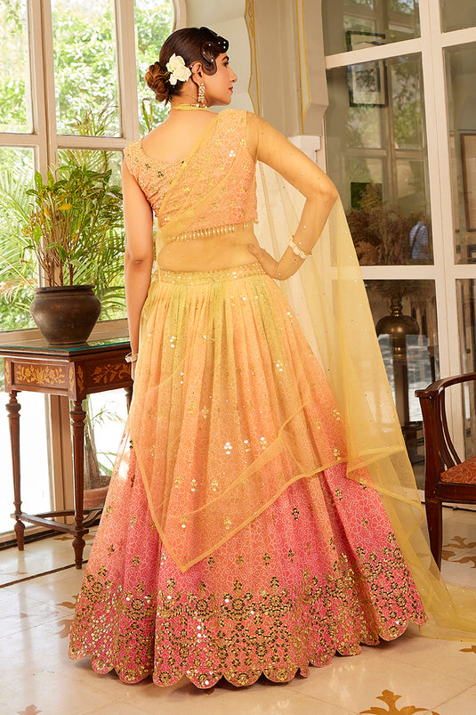 Sangeet special Multi Color Organza Silk Fabric Embroidered Lehenga