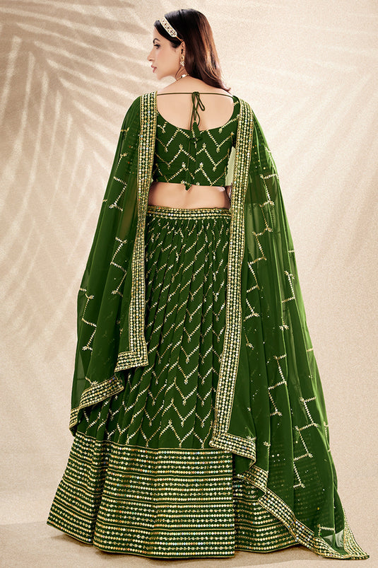 Green Color Georgette Fabric Glamorous Look Sequins Work Lehenga