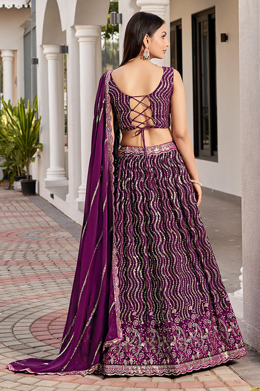 Georgette Fabric Purple Color Gorgeous Look Sequins Work Lehenga