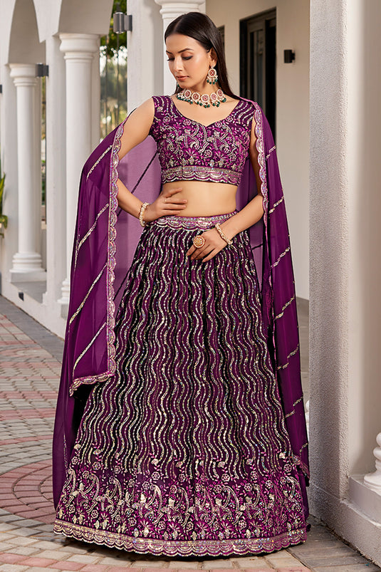 Georgette Fabric Purple Color Gorgeous Look Sequins Work Lehenga