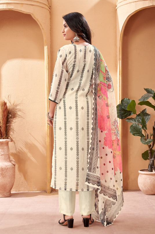 Beige Color Organza Fabric Embroidered Function Wear Readymade Salwar Kameez