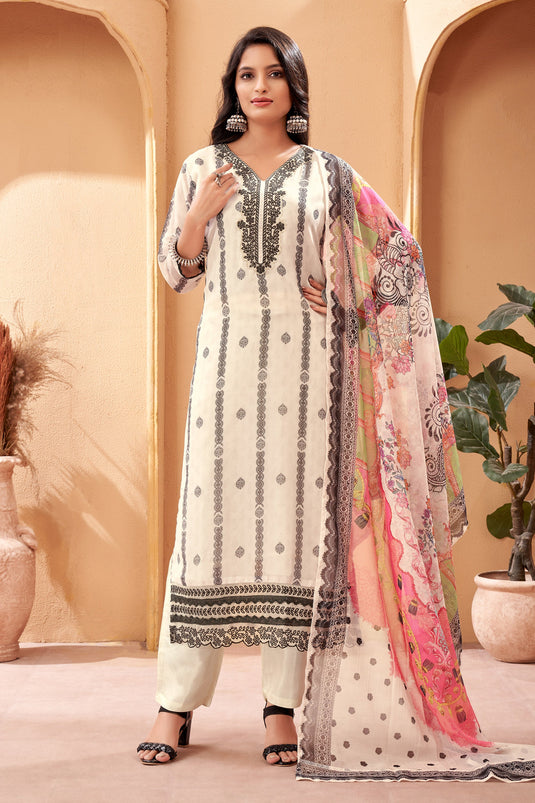 Beige Color Organza Fabric Embroidered Function Wear Readymade Salwar Kameez