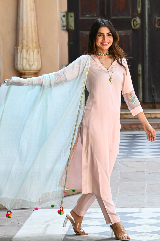 Pink Color Viscose Fabric Embroidered Function Wear Readymade Fashionable Dress