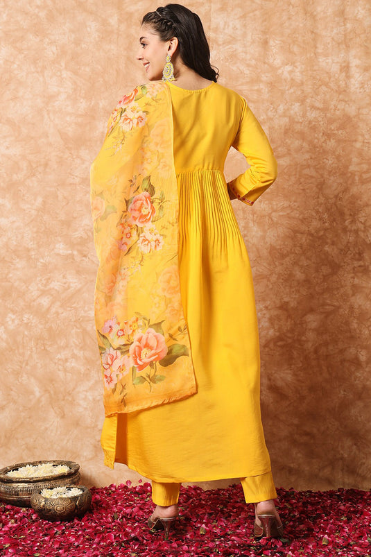 Yellow Color Viscose Fabric Embroidered Function Wear Readymade Salwar Kameez