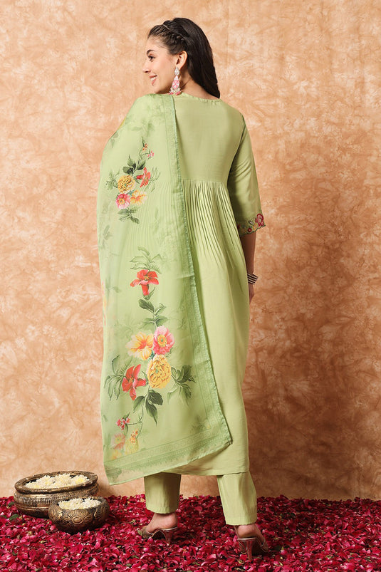 Embroidered Green Color Function Wear Readymade Suit In Viscose Fabric