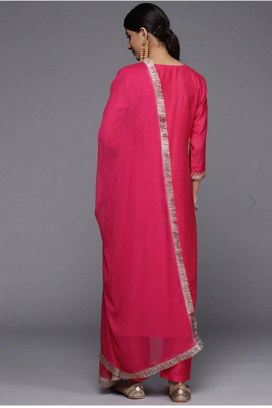 Pink Color Viscose Fabric Embroidered Function Wear Readymade Salwar Kameez