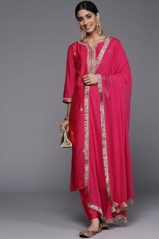 Pink Color Viscose Fabric Embroidered Function Wear Readymade Salwar Kameez