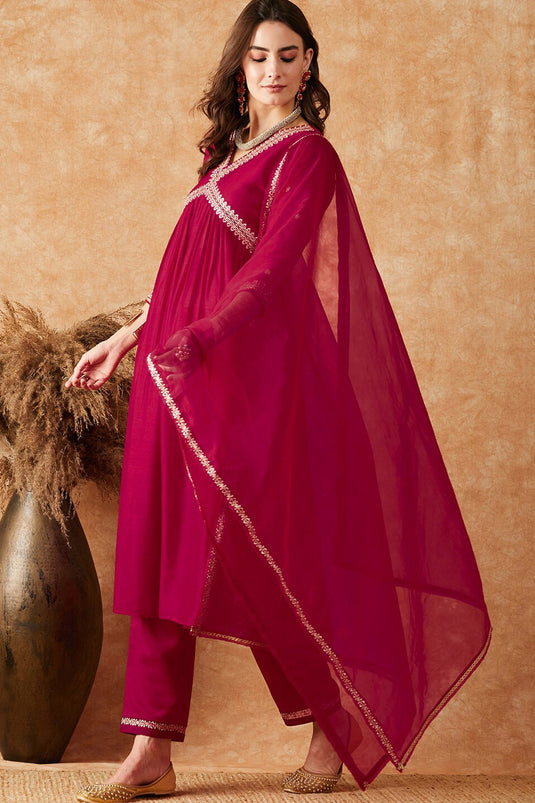 Embroidered Pink Color Function Wear Readymade Suit In Fancy Fabric