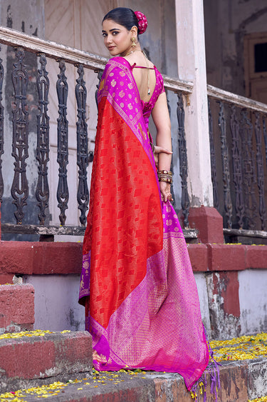 Red Color Weaving Work On Silk Fabric Chic Saree