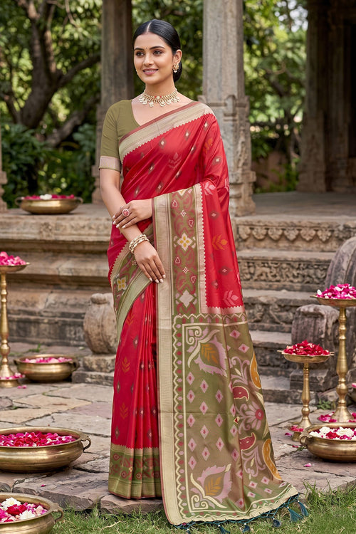Festive Style Red Weaving Designs Silk Saree