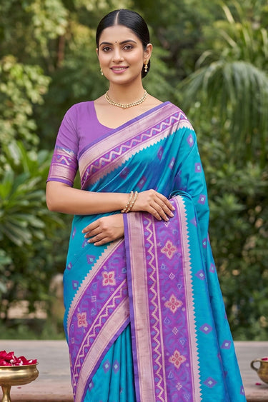 Festive Style Weaving Designs Cyan Color Silk Saree