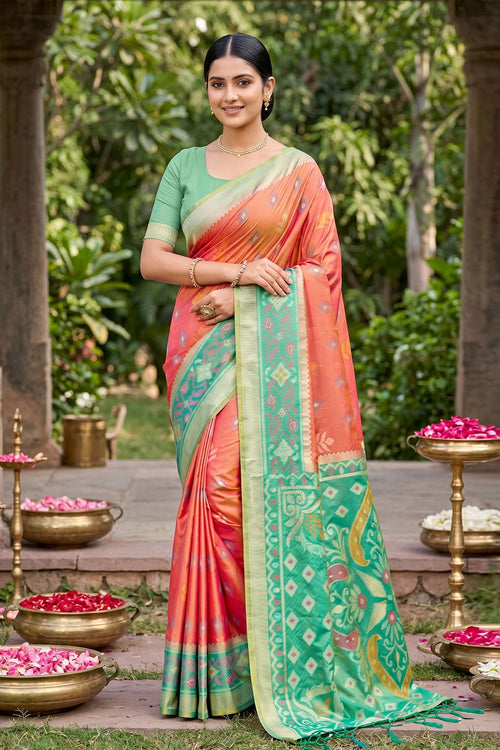 Orange Color Weaving Designs Silk Saree With Festive