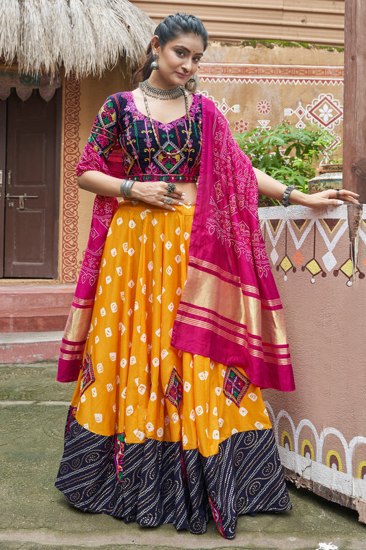 Embroidery Work Occasion Wear Readymade Lehenga Choli In Yellow Cotton Fabric