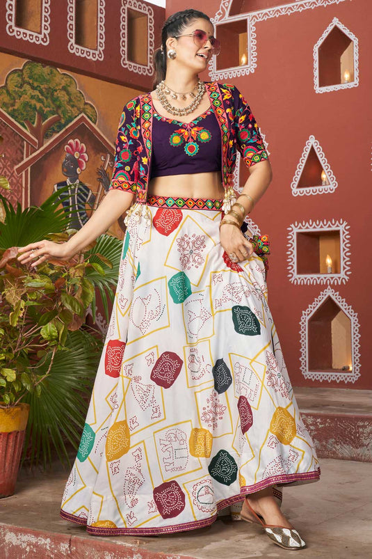 Appealing Readymade Lehenga Choli With Jacket In White Color