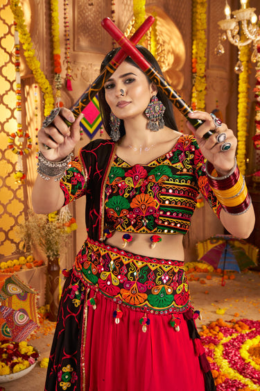 Navratri Rajwadi Style Multi Color Lehenga For Women