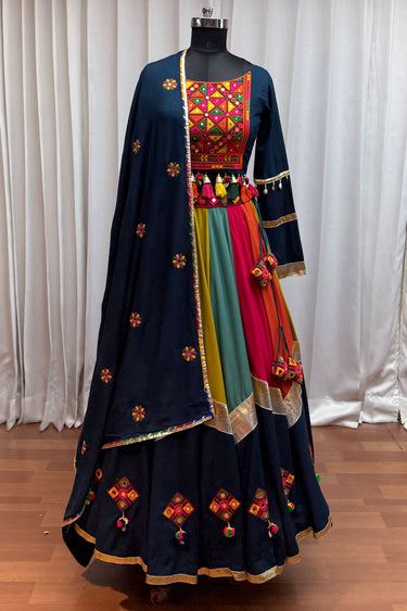 Navratri Special Rajwadi Style Teal Blue Readymade Lehenga For Women