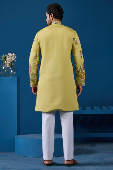 Yellow Viscose Silk Graceful Readymade Men Kurta For Sangeet Wear