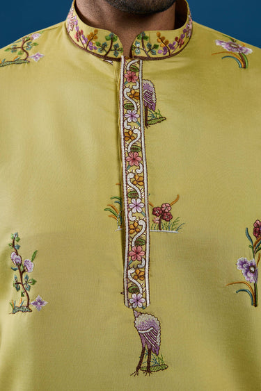 Yellow Viscose Silk Graceful Readymade Men Kurta For Sangeet Wear