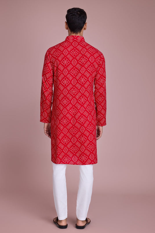 Rayon Fabric Function Wear Readymade Red Color Kurta For Men