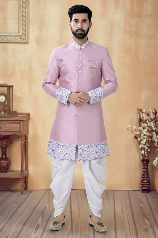 Silk Lavender Color Readymade Ethnic Men Indo Western