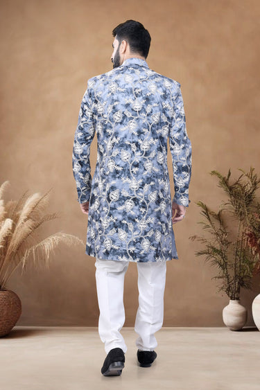 Blue Velvet Wedding Wear Readymade Indo Western For Men