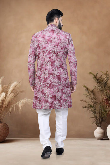 Velvet Red Festive Wear Trendy Readymade Men Indo Western