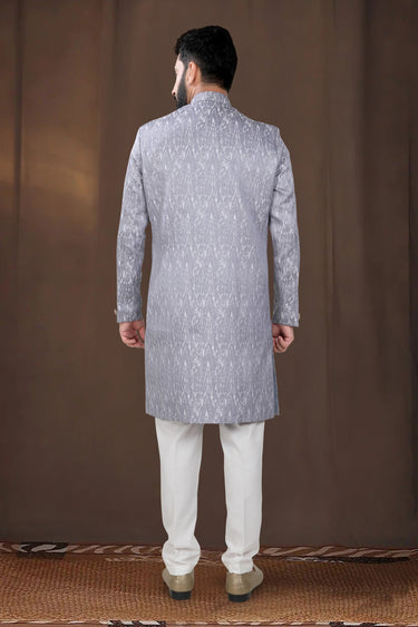 Jacquard Grey Wedding Wear Readymade Designer Men Indo Western