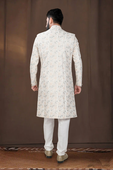 Off White Silk Wedding Wear Designer Readymade Indo Western For Men