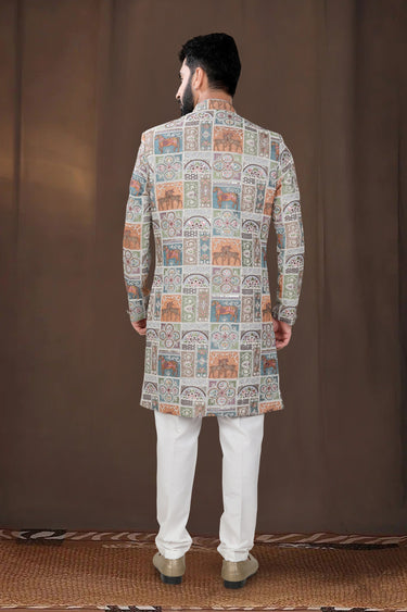 Georgette Light Blue Wedding Wear Designer Readymade Indo Western For Men