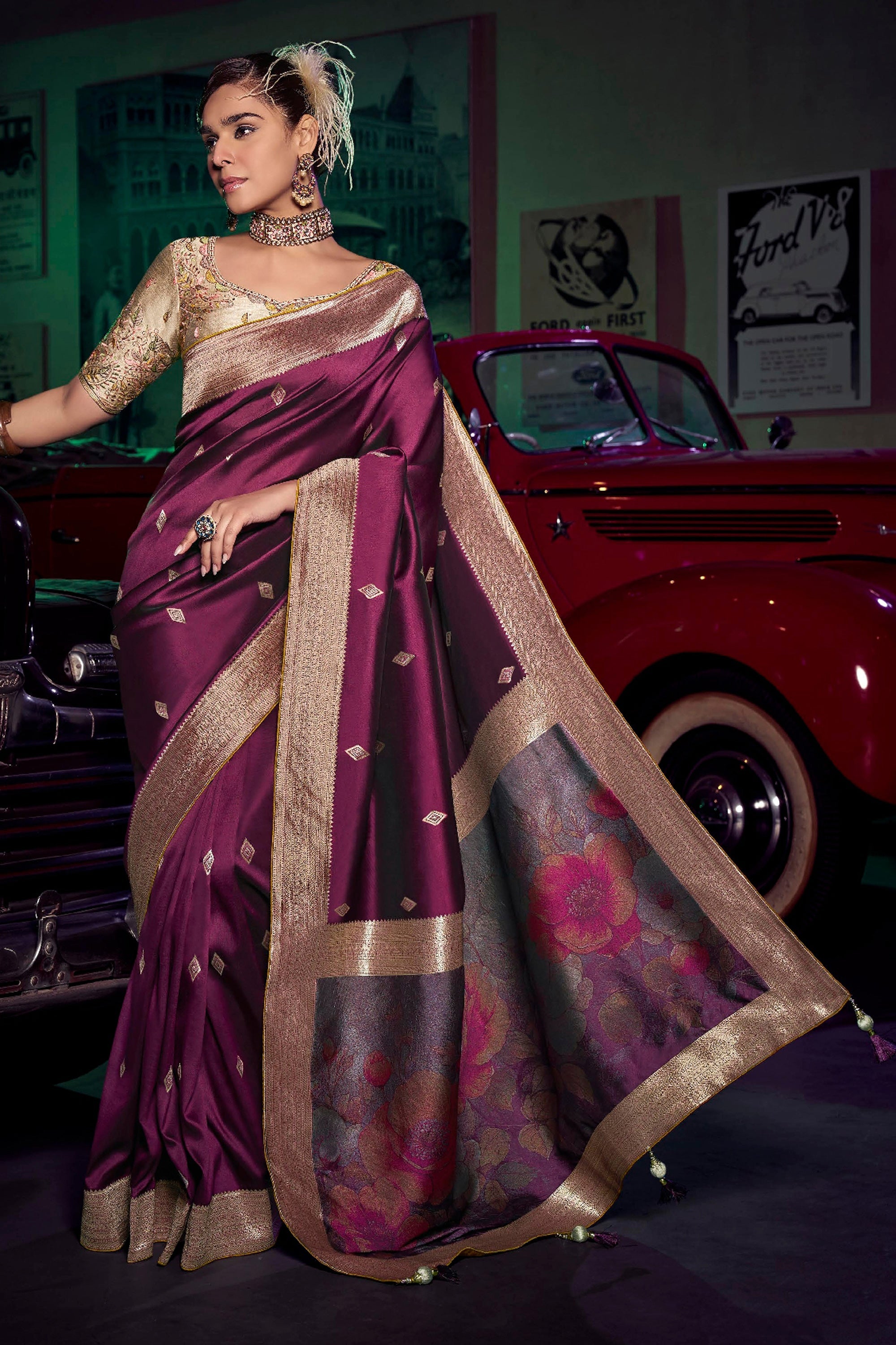 Burgundy Silk Weaving Border Work Festive Wear Saree – Sarees Bazaar