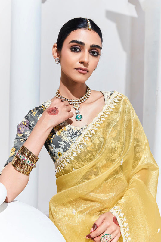 Yellow Designer Saree With Gorgeous Blouse