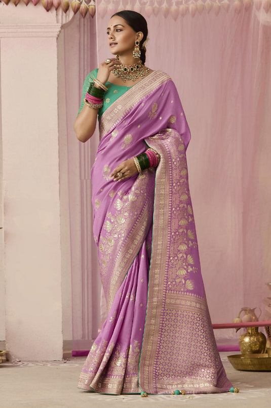 Lavender Wedding Silk Fabric Saree