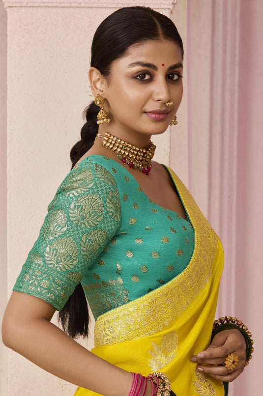 Charming Yellow Silk Festive Saree With Weaving Work