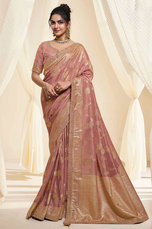 Silk Fabric Sangeet Wear Peach Color Phenomenal Saree